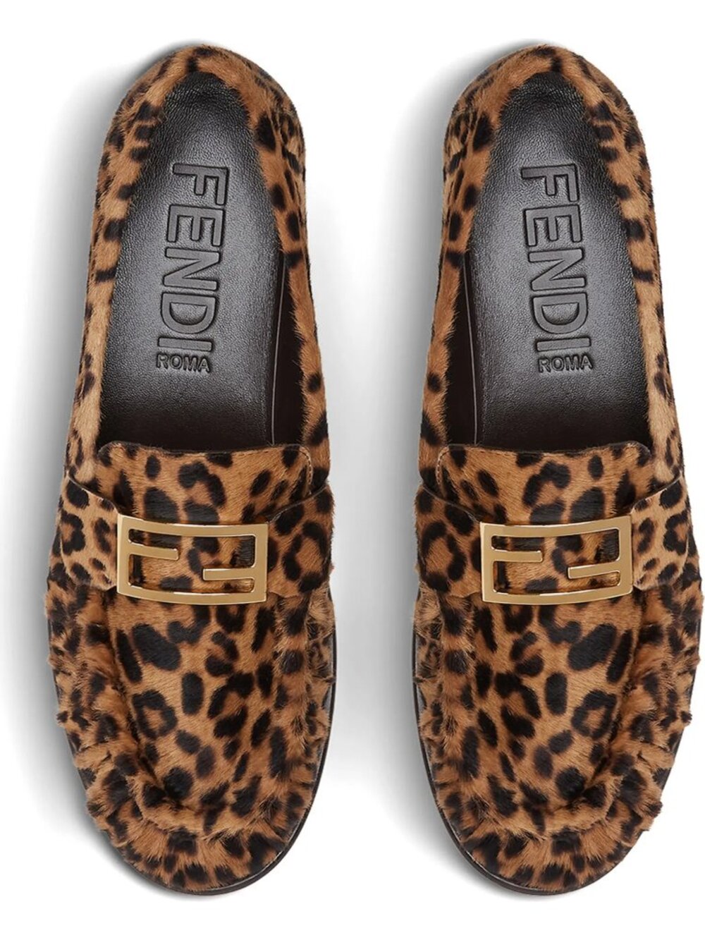 Fendi Baguette Genuine Calf Hair Leopard Brown Loafer Flats